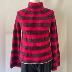 Anthropologie Maeve mock neck striped flare arm sweater wool angora women small